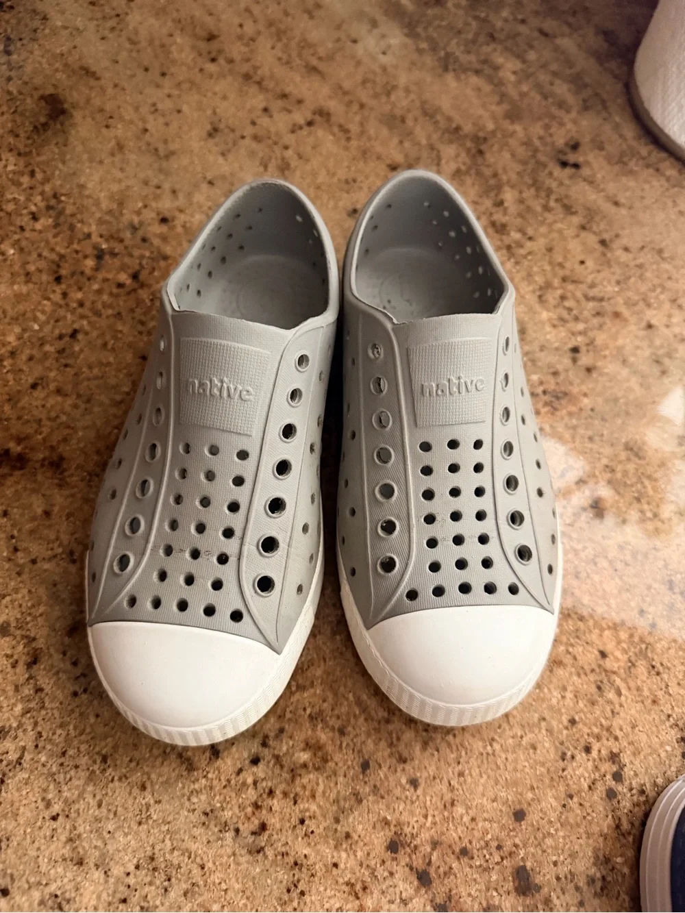 Native Kids Water Shoe Slip-On in Light Gray and White